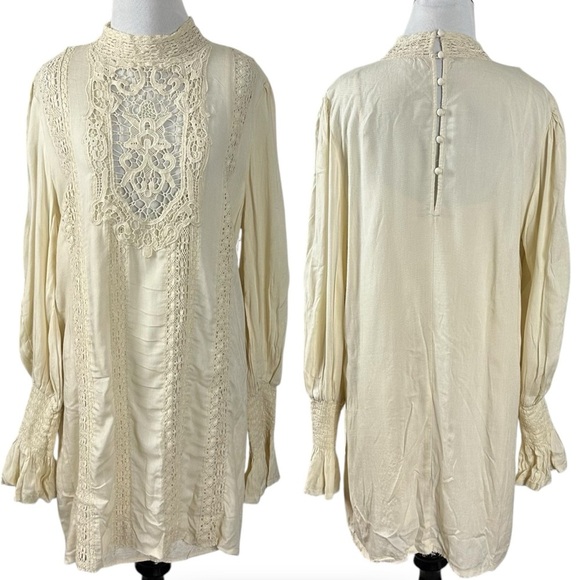 Free People Ethereal Edwardian Romantic Dainty Lace Mini Dress Ivory Medium NWT - Picture 7 of 15